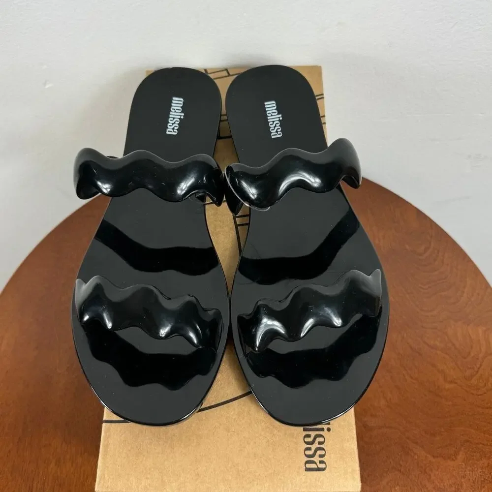 New Melissa Wind Sandals in Black PVC Women's Size 8